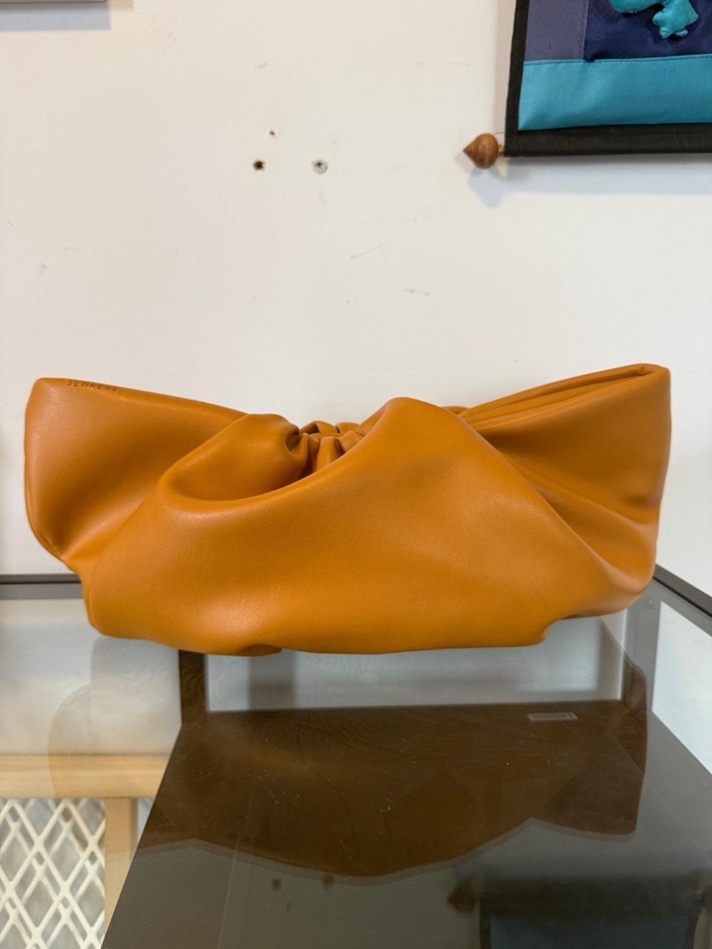 Senreve Women’s Ruched Leather Clutch - Cognac - Cactus Leathet